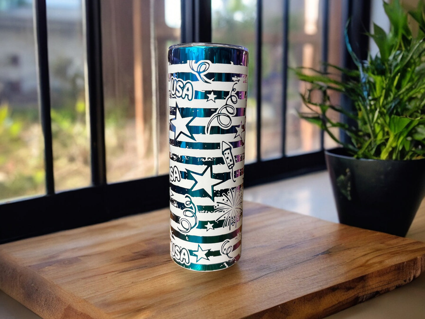 20oz USA themed fireworks tumbler