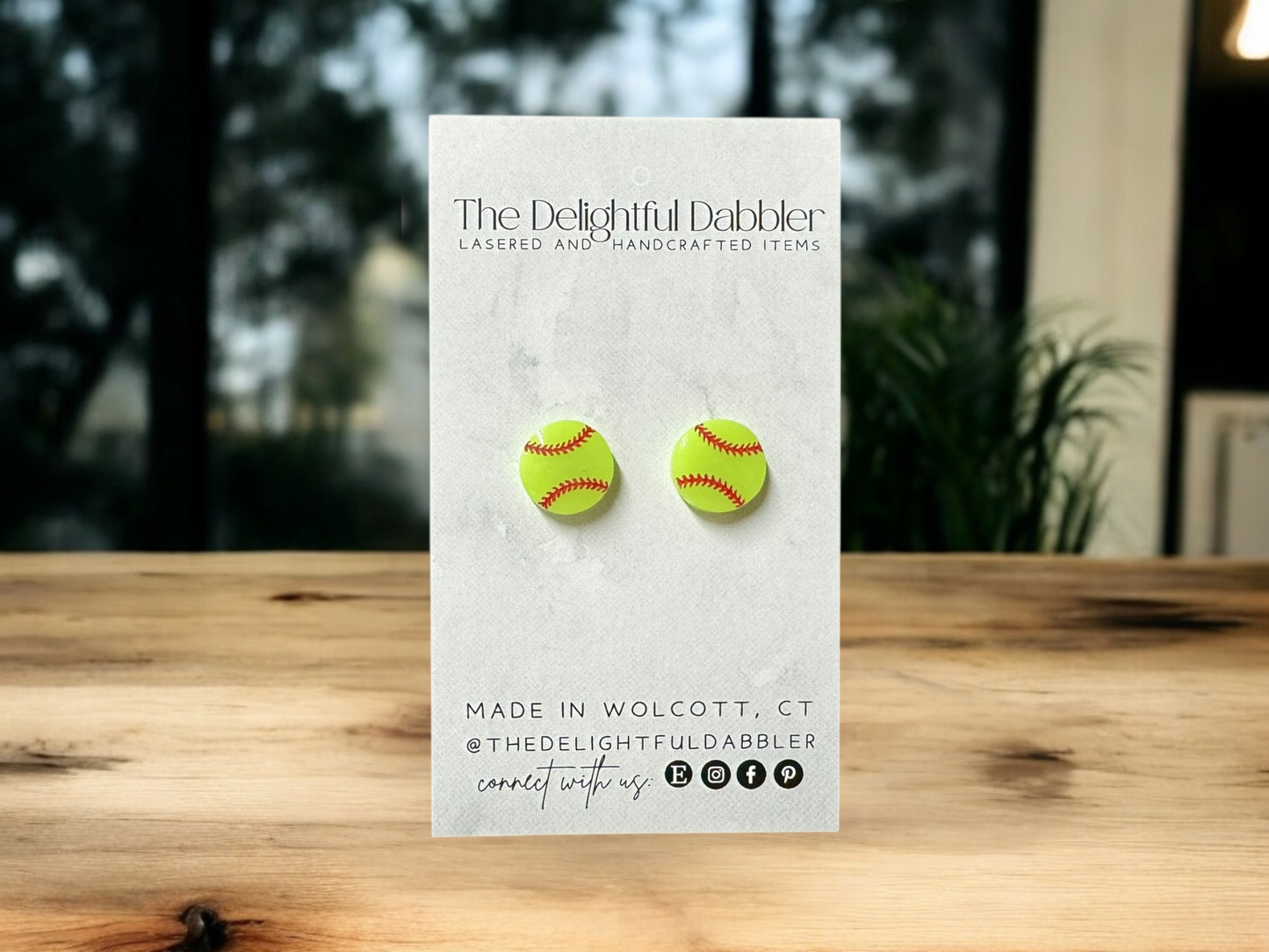 Acrylic Softball Stud Earrings