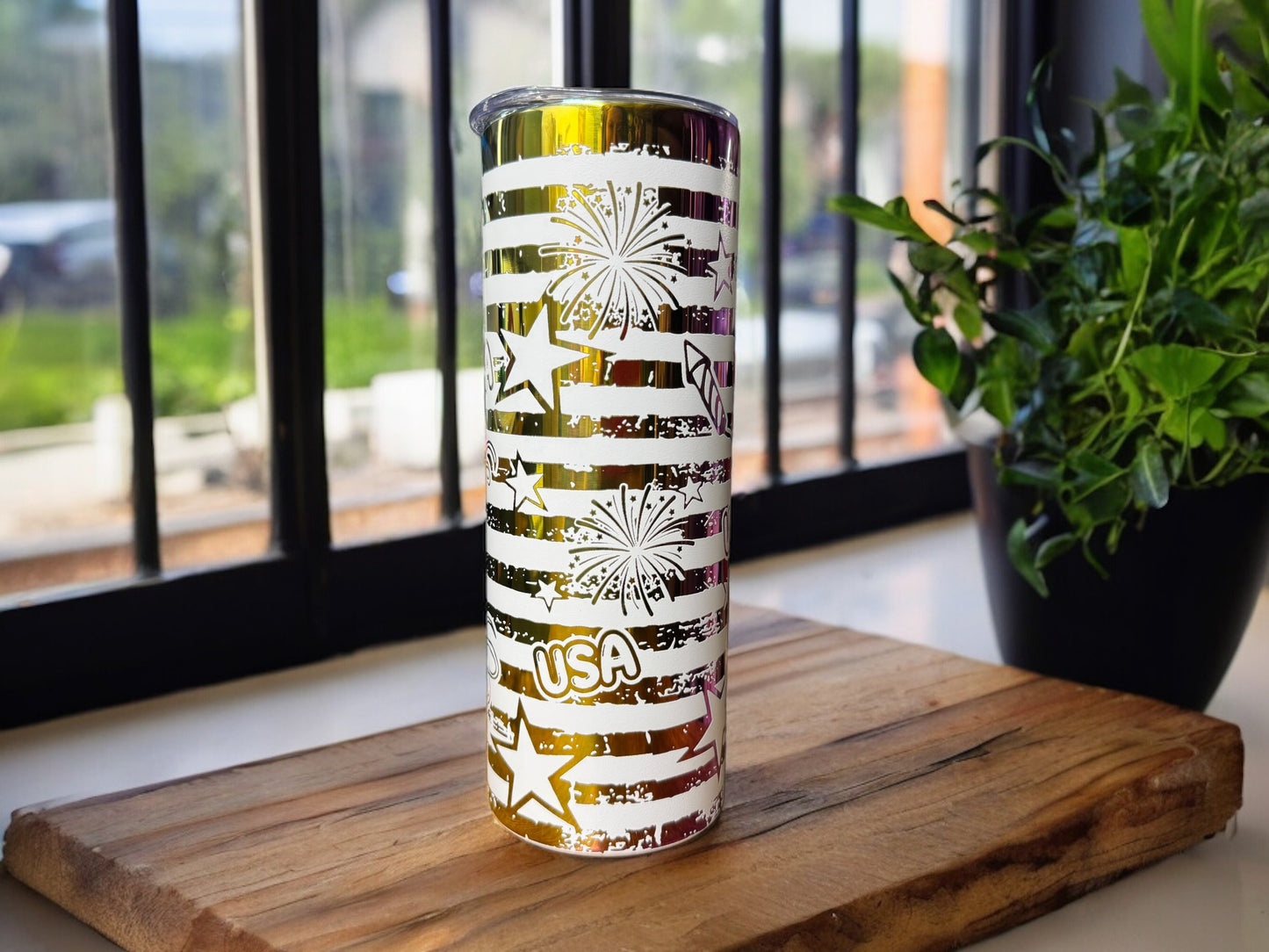 20oz USA themed fireworks tumbler