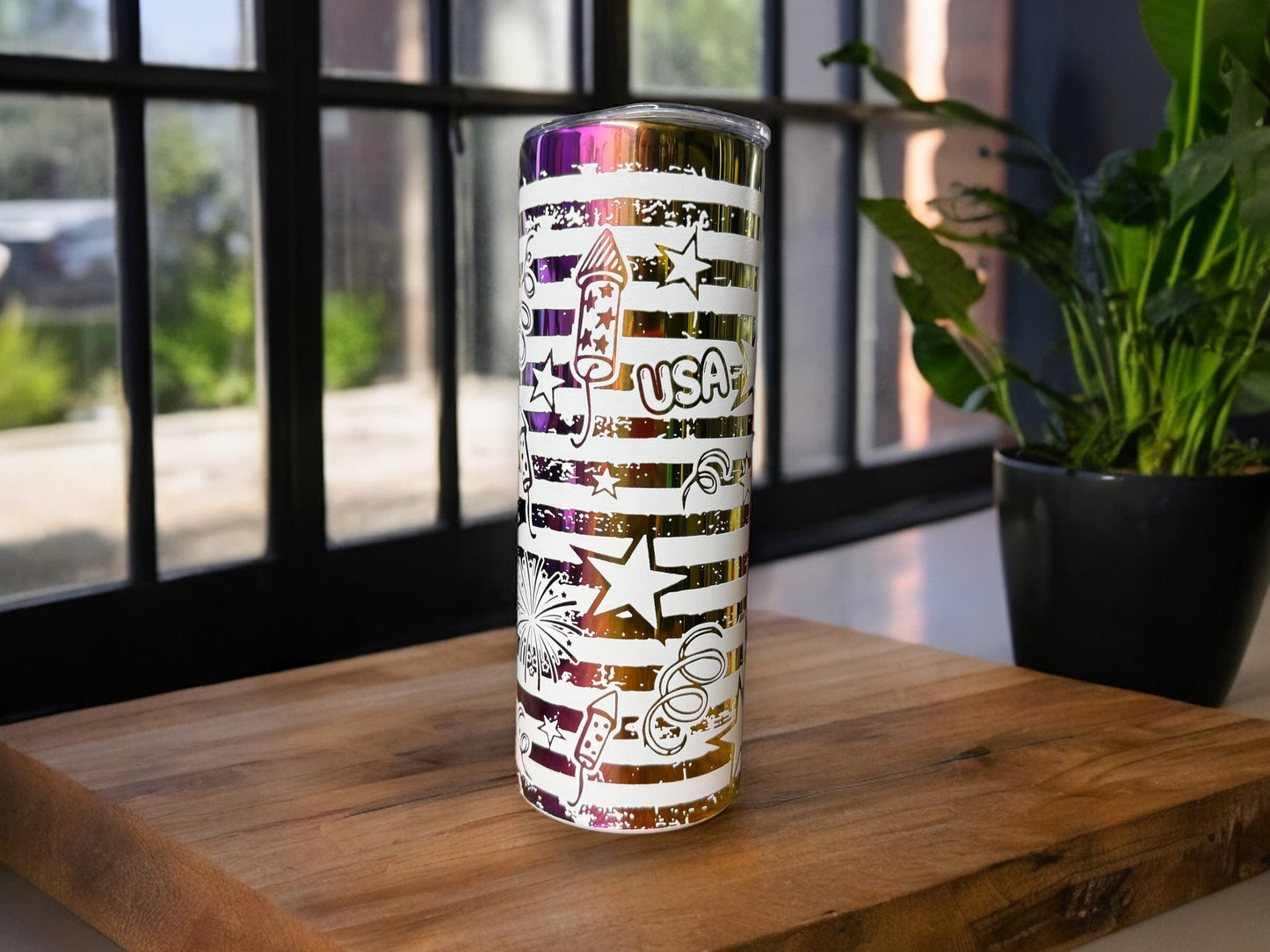 20oz USA themed fireworks tumbler
