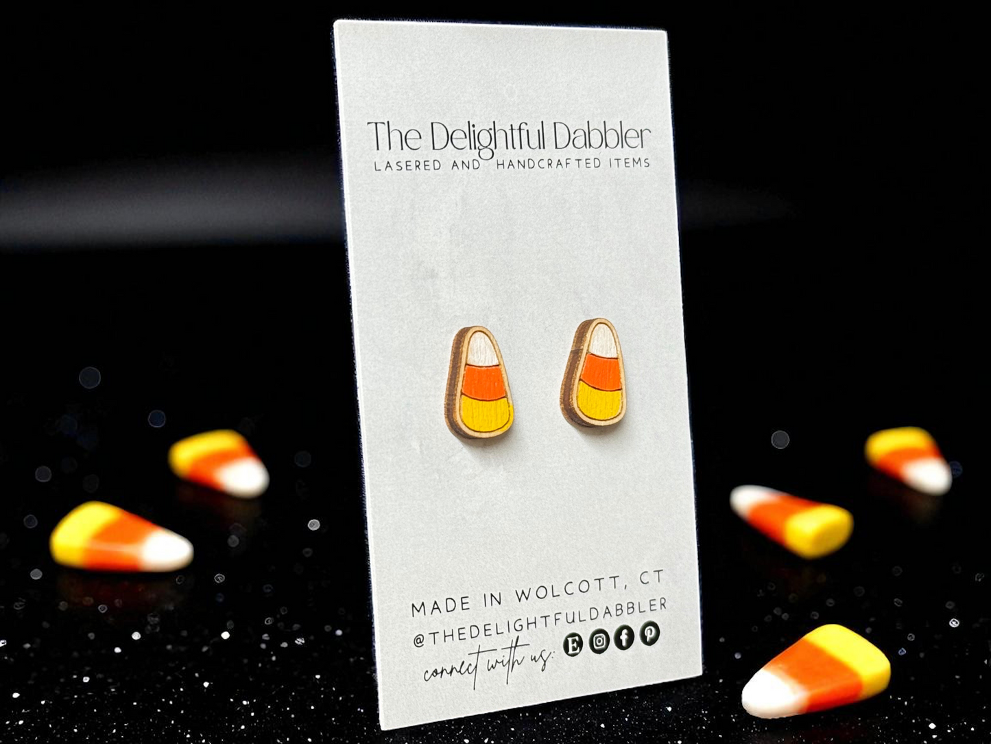 Candy Corn Wood Stud Earrings