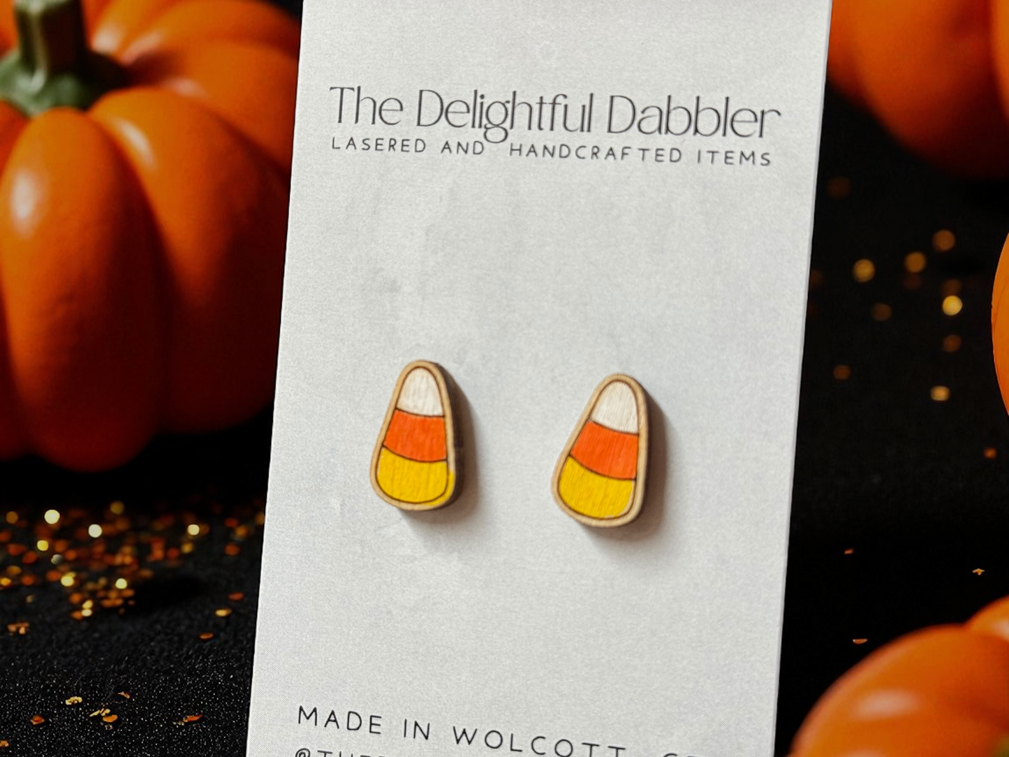 Candy Corn Wood Stud Earrings