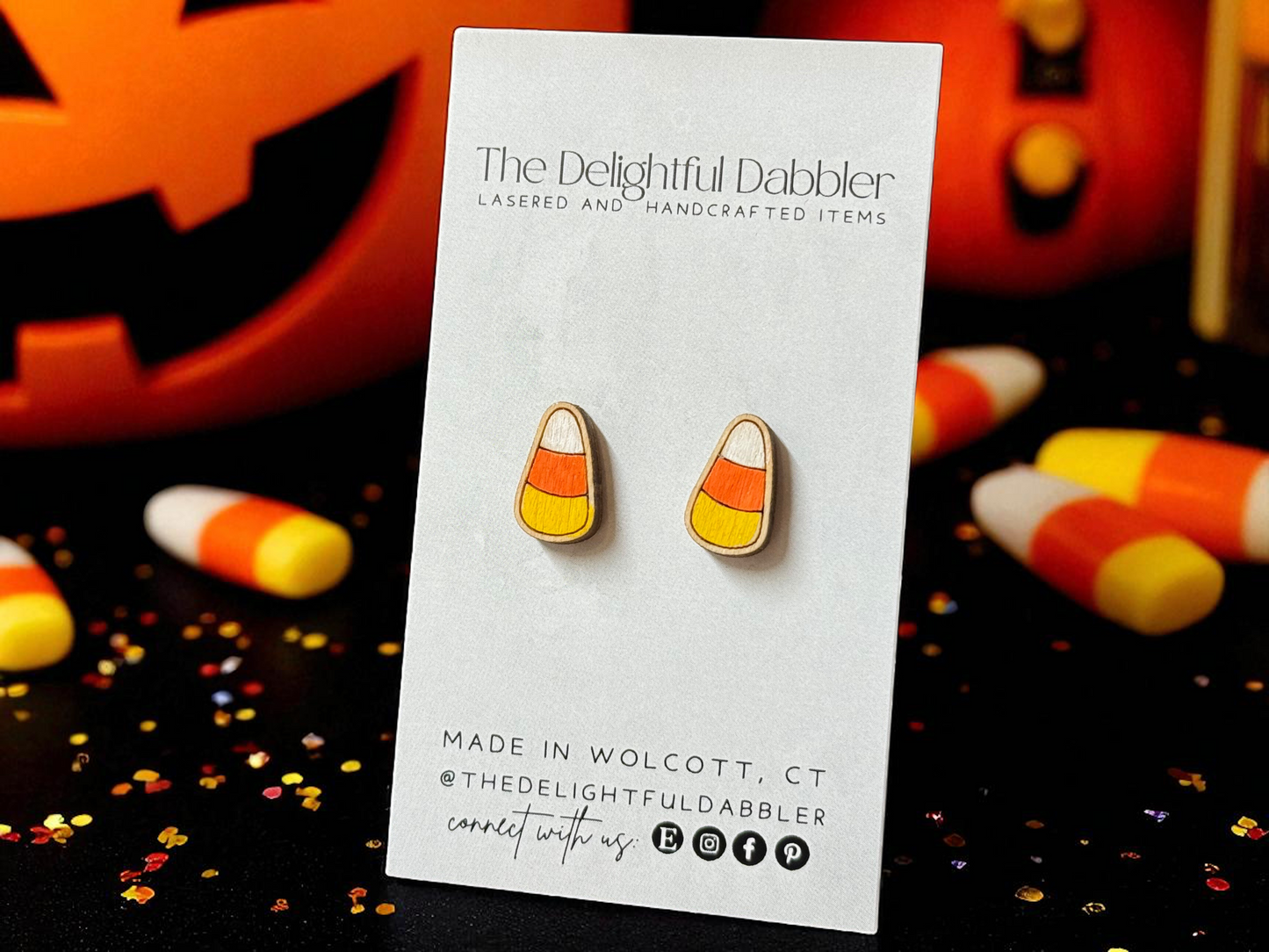 Candy Corn Wood Stud Earrings