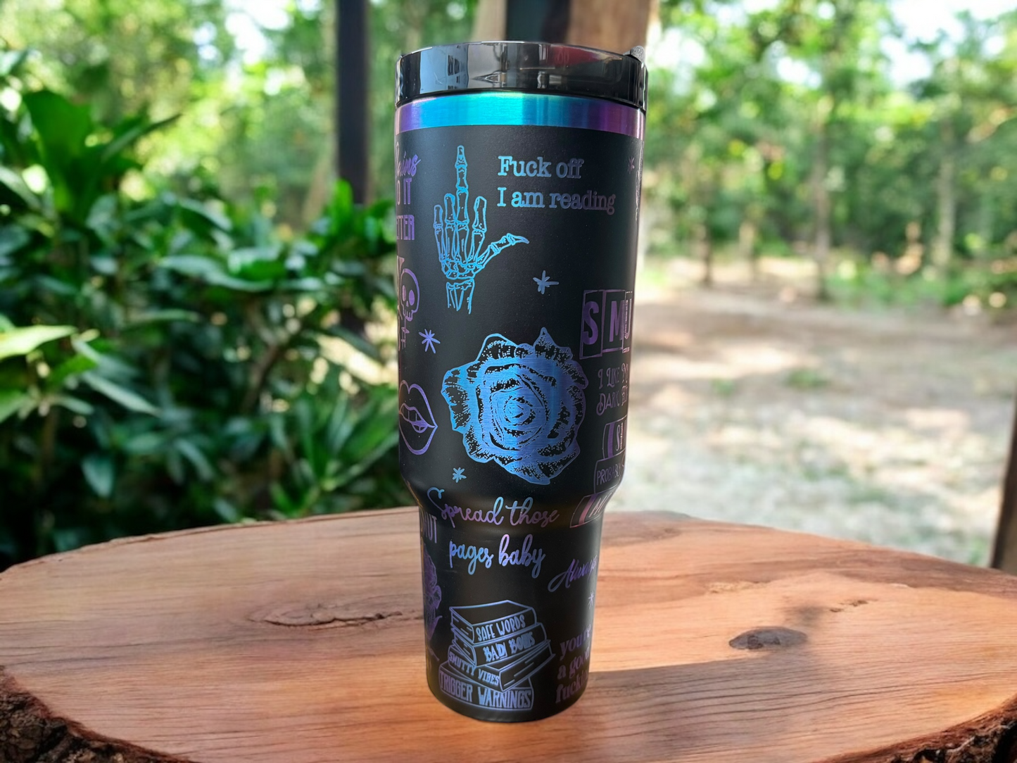 40oz Smutty Book Club Tumbler – Black Powder-Coated with Chroma Base