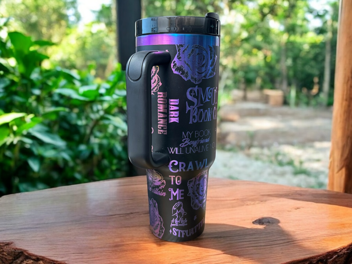 40oz Smutty Book Club Tumbler – Black Powder-Coated with Chroma Base