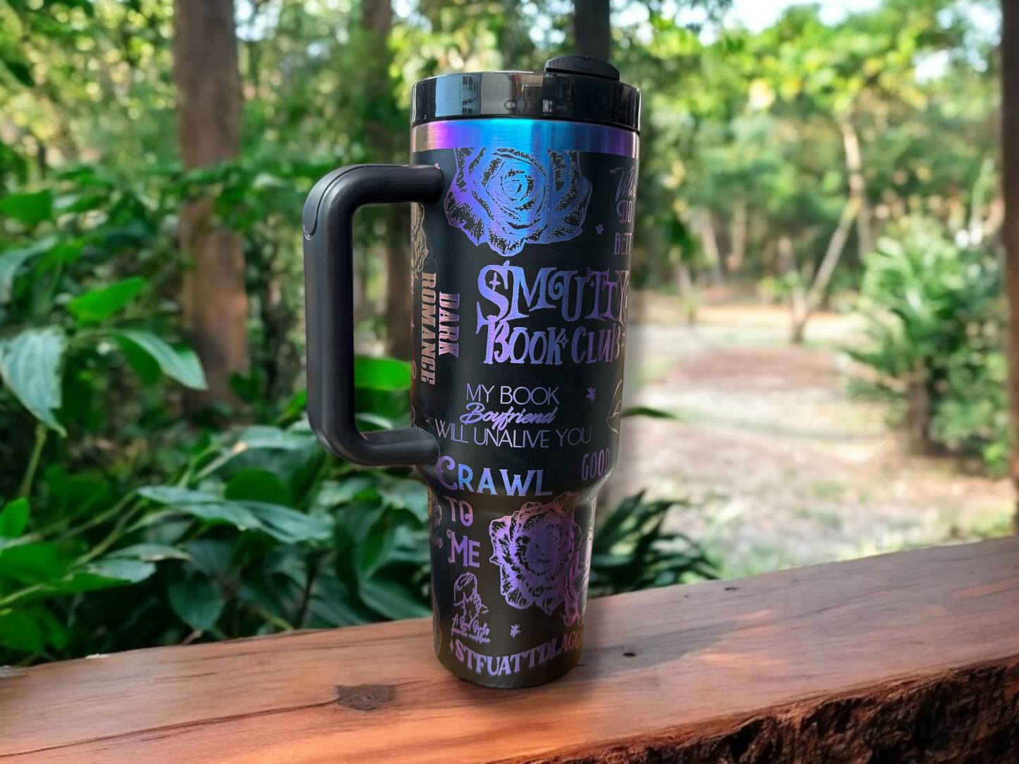 40oz Smutty Book Club Tumbler – Black Powder-Coated with Chroma Base