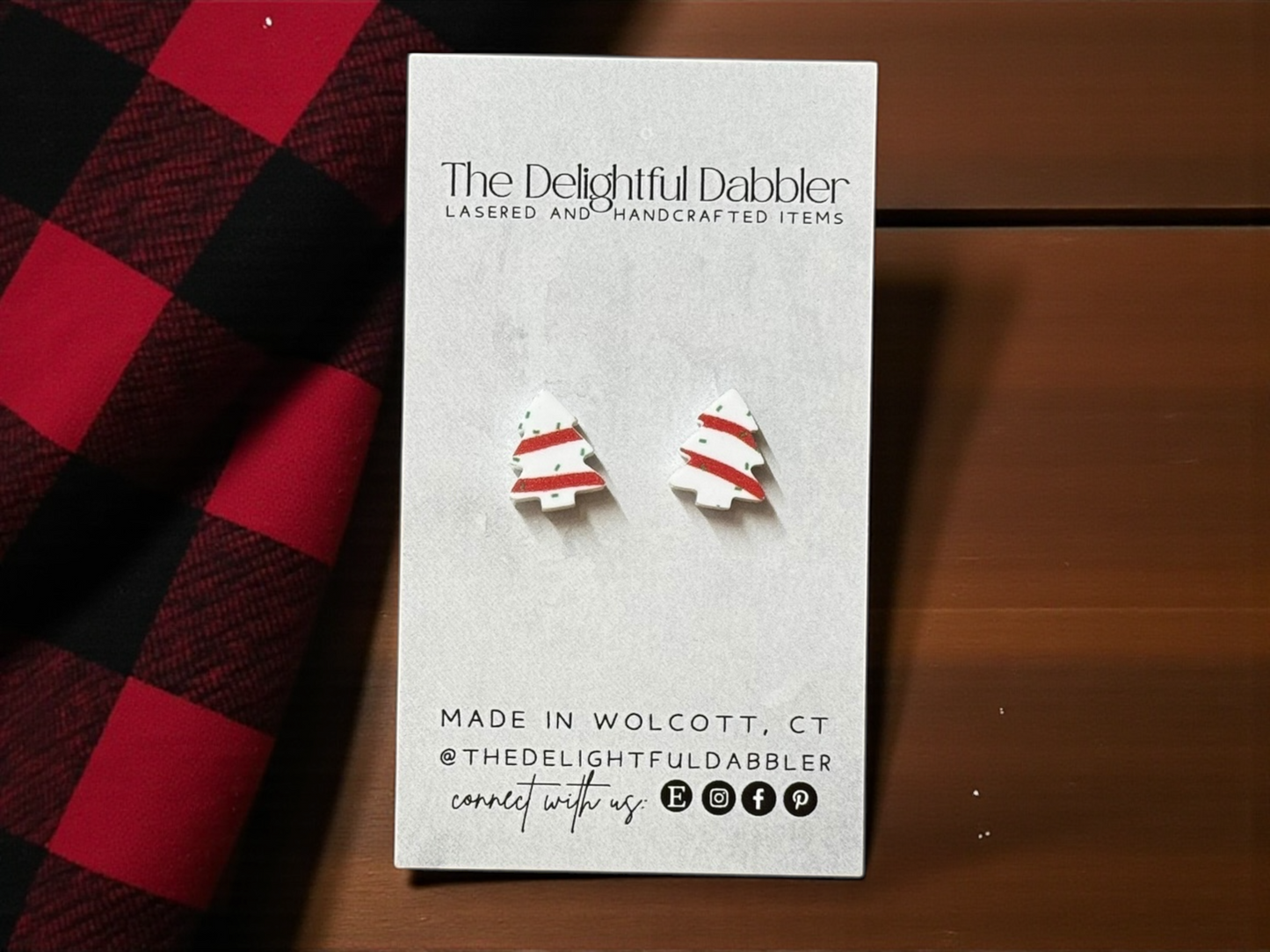 Christmas Tree Stud Earring - White and Red