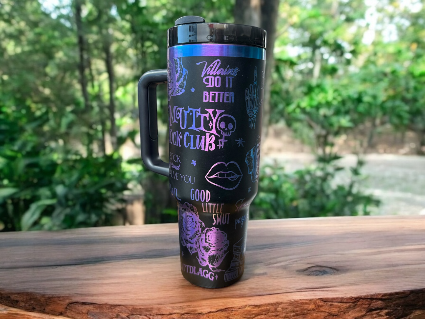 40oz Smutty Book Club Tumbler – Black Powder-Coated with Chroma Base