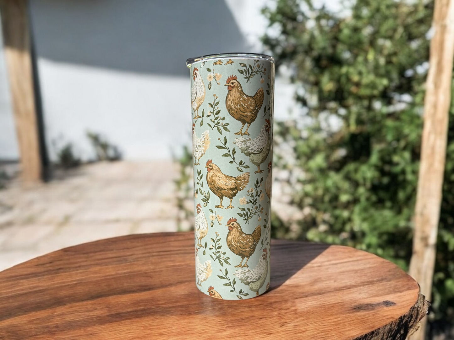 20oz Chicken Tumbler - Vintage Green Floral Print