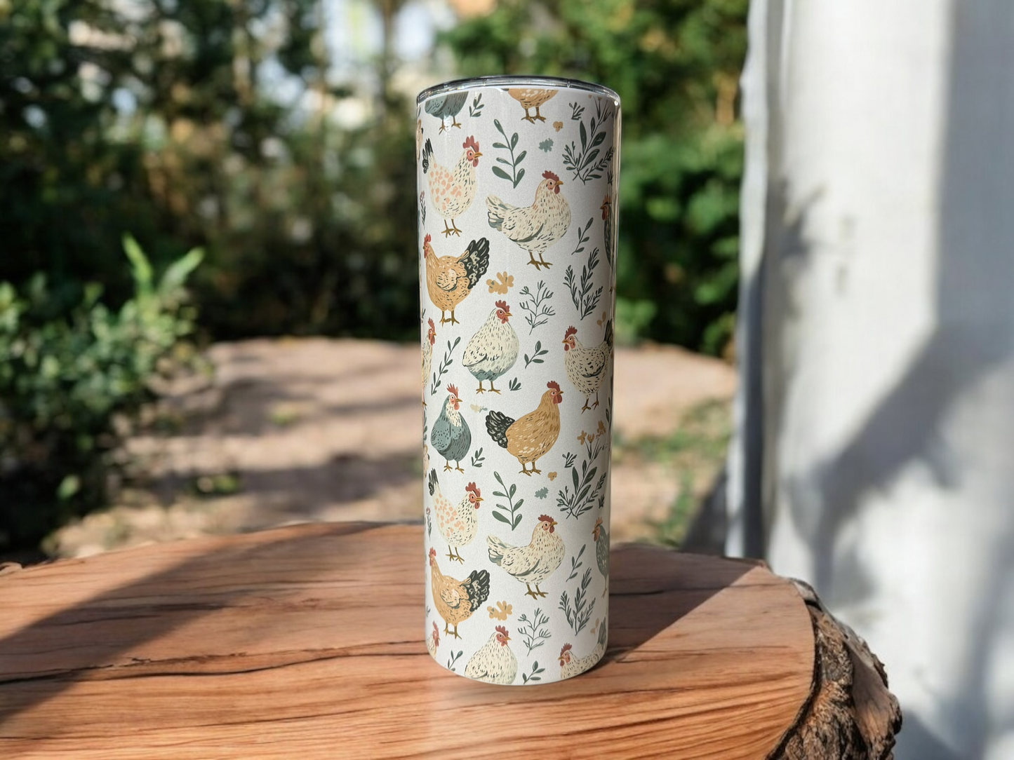 20 oz Chicken Tumbler – Vintage Floral Stainless Steel Travel Cup with Straw