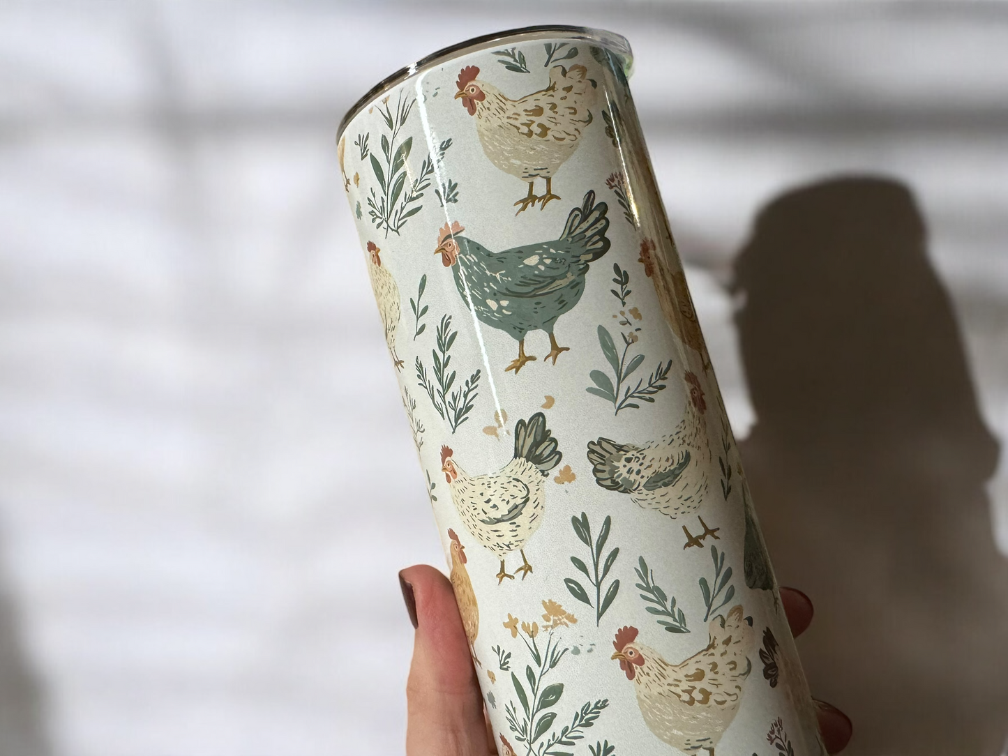 20 oz Chicken Tumbler – Vintage Floral Stainless Steel Travel Cup with Straw