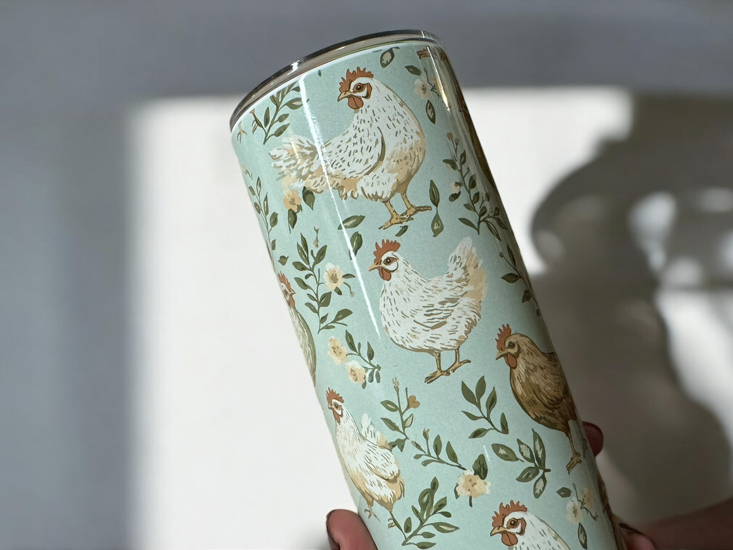 20oz Chicken Tumbler - Vintage Green Floral Print