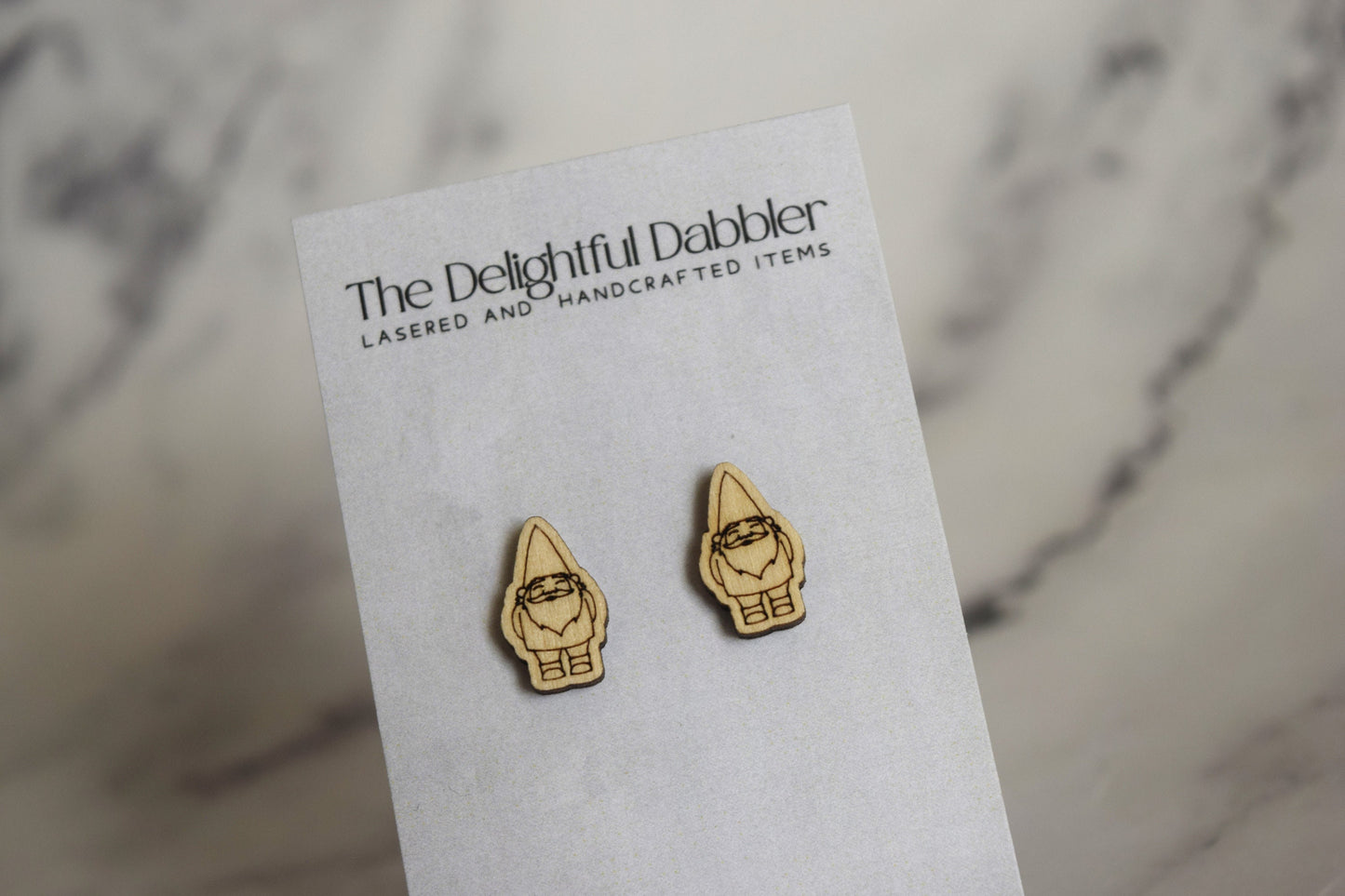 Garden Gnome Earrings - wood studs