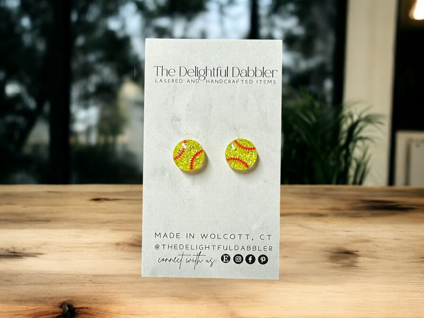 Acrylic Softball Stud Earrings