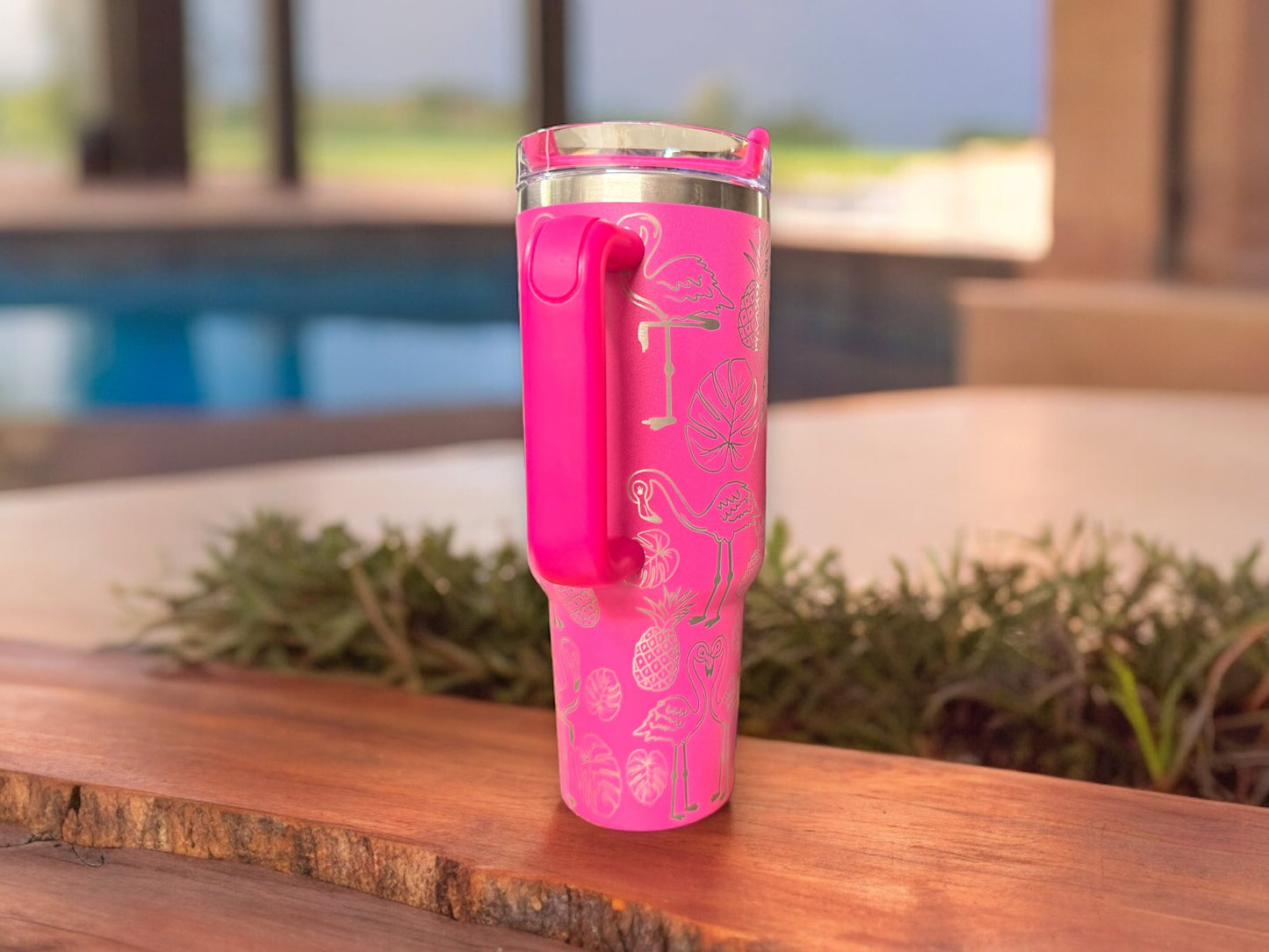 40oz flamingo Tumbler - Pink Laser engraved