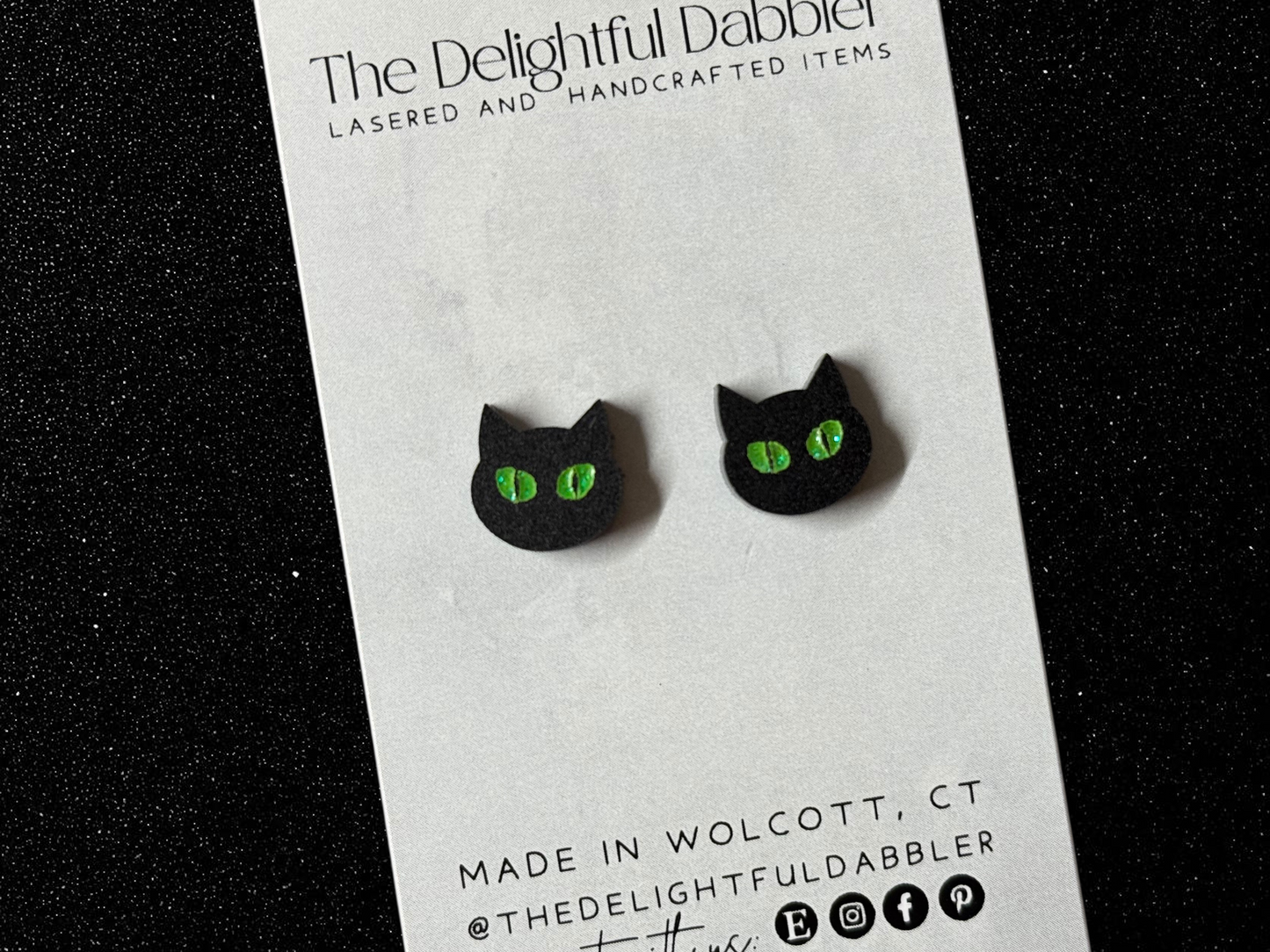 Spooky Black Cat Halloween Stud Earrings