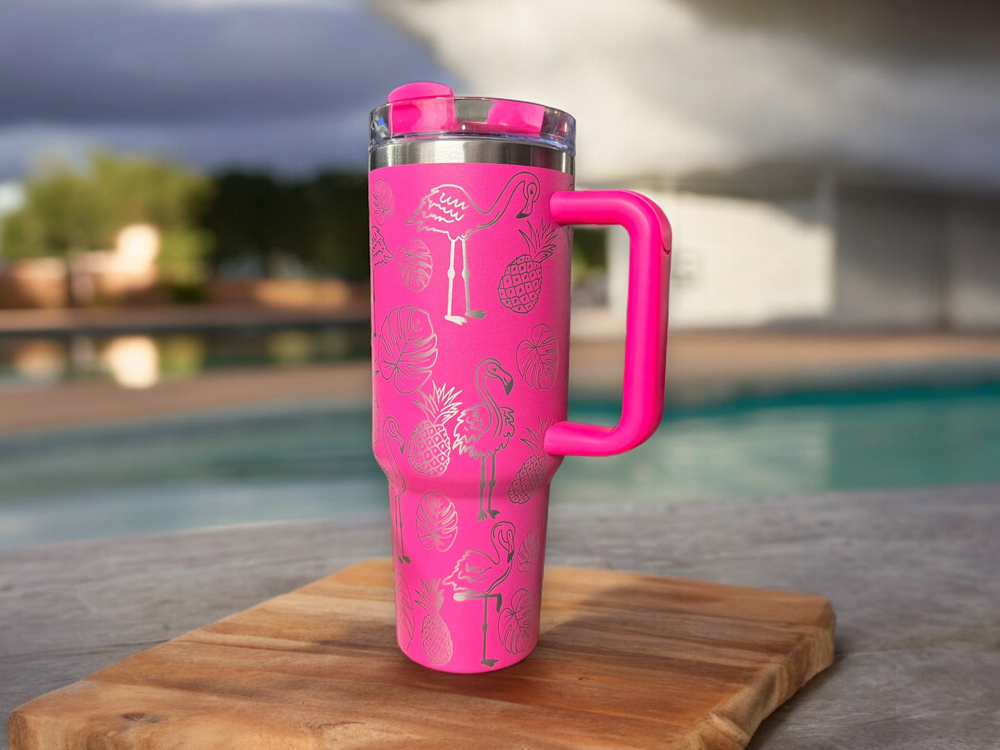 40oz flamingo Tumbler - Pink Laser engraved