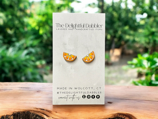 Oranges Fruit Lasercut Earrings - Handpainted Wood Studs