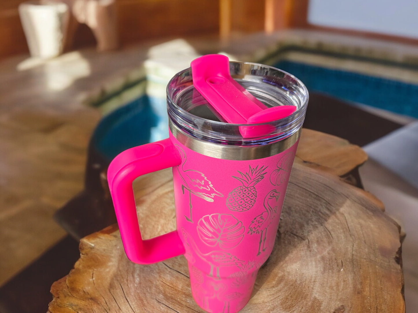 40oz flamingo Tumbler - Pink Laser engraved