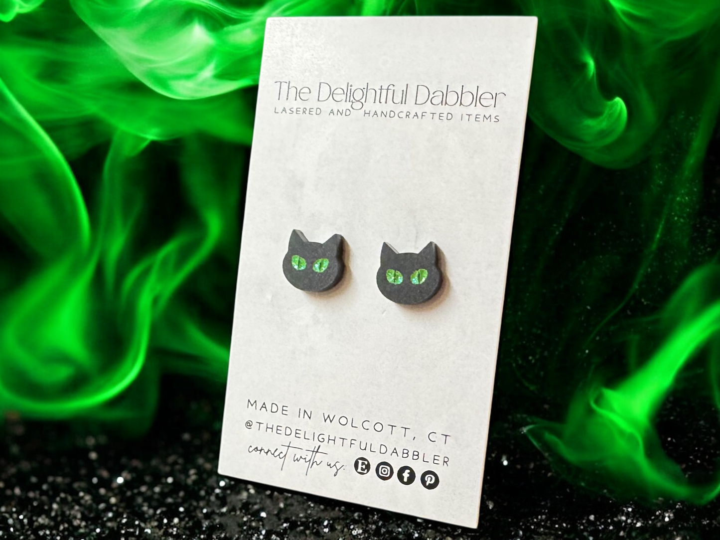 Spooky Black Cat Halloween Stud Earrings