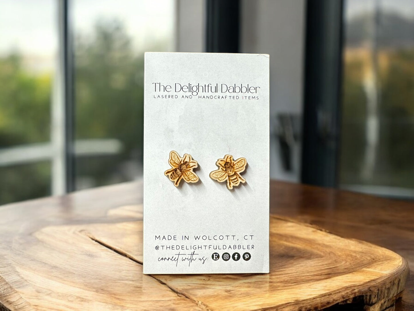 Bee Wood Stud Earrings