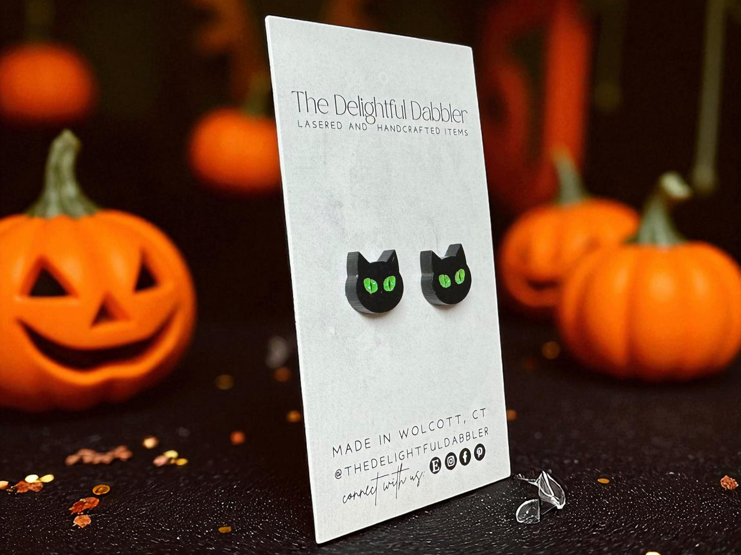 Spooky Black Cat Halloween Stud Earrings