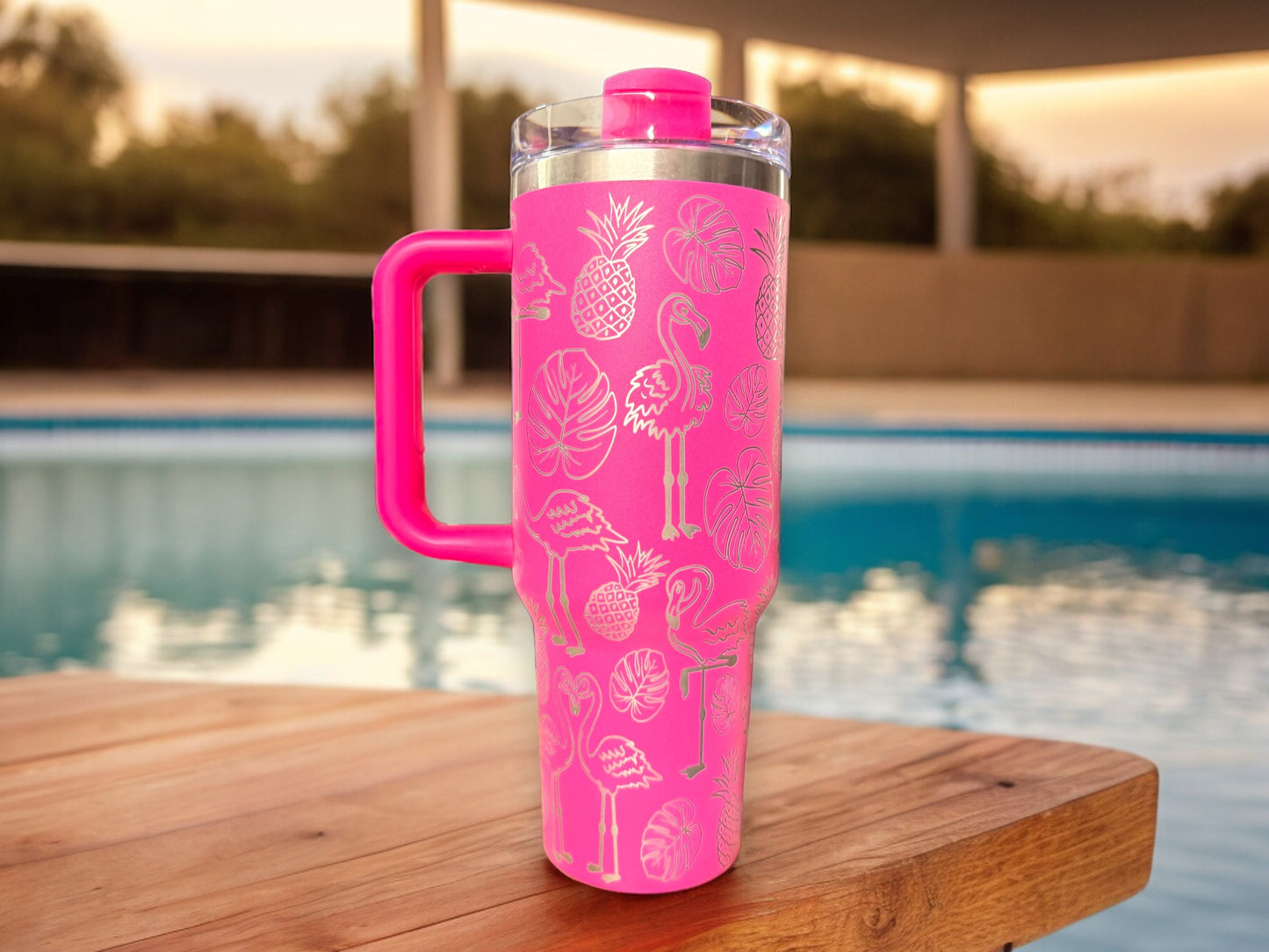 40oz flamingo Tumbler - Pink Laser engraved