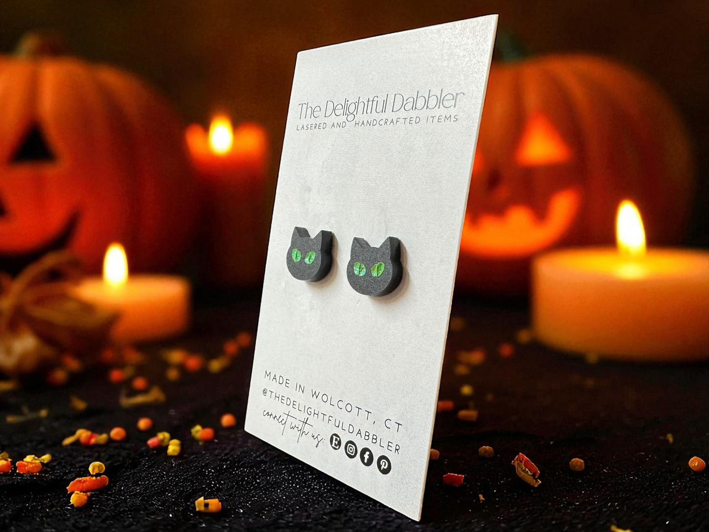 Spooky Black Cat Halloween Stud Earrings