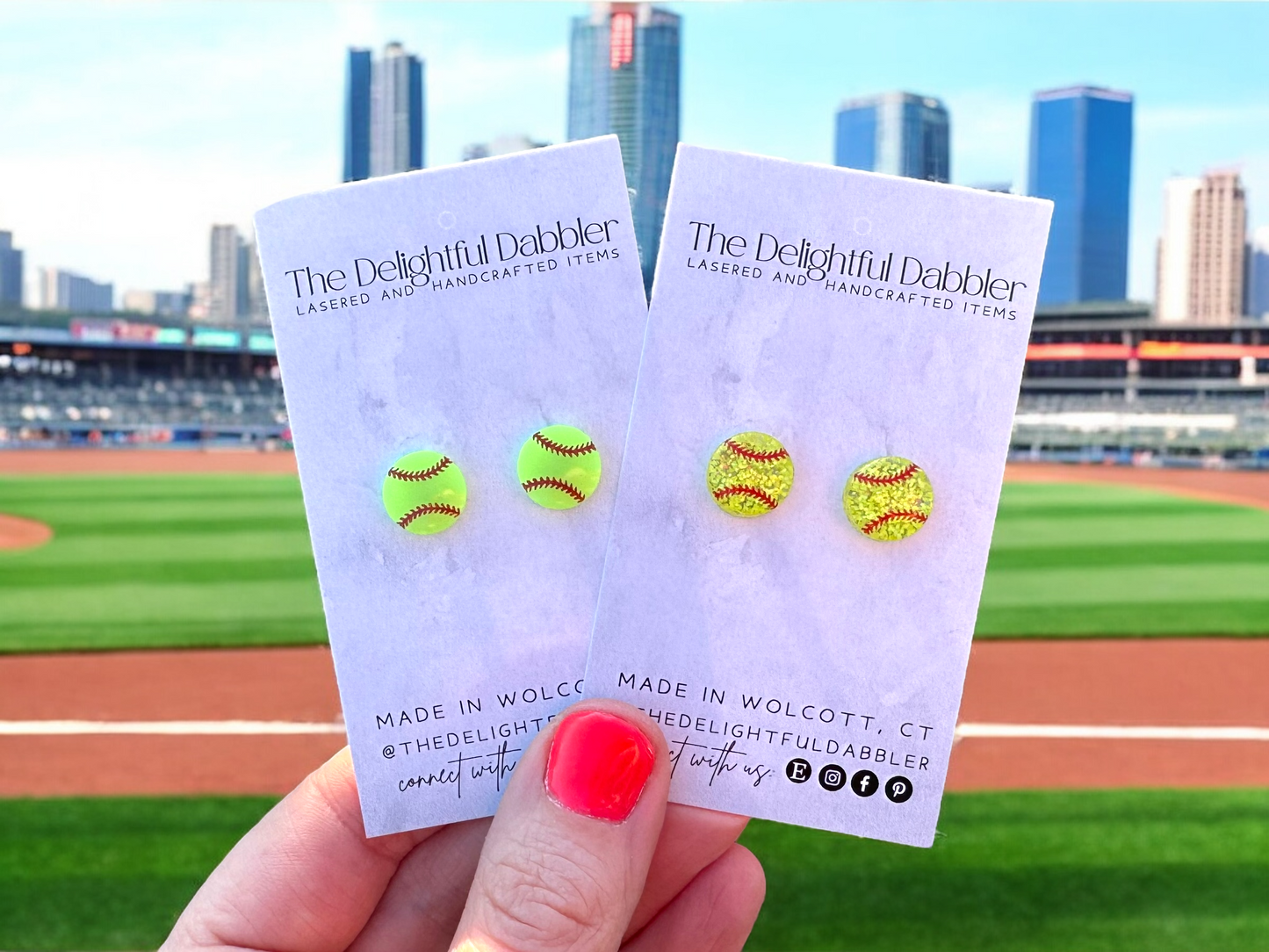 Acrylic Softball Stud Earrings