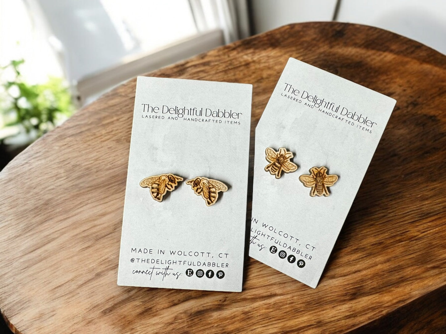 Bee Wood Stud Earrings