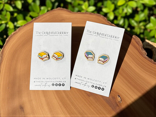Book Stack Lasercut Wood Earrings - Fall Colors