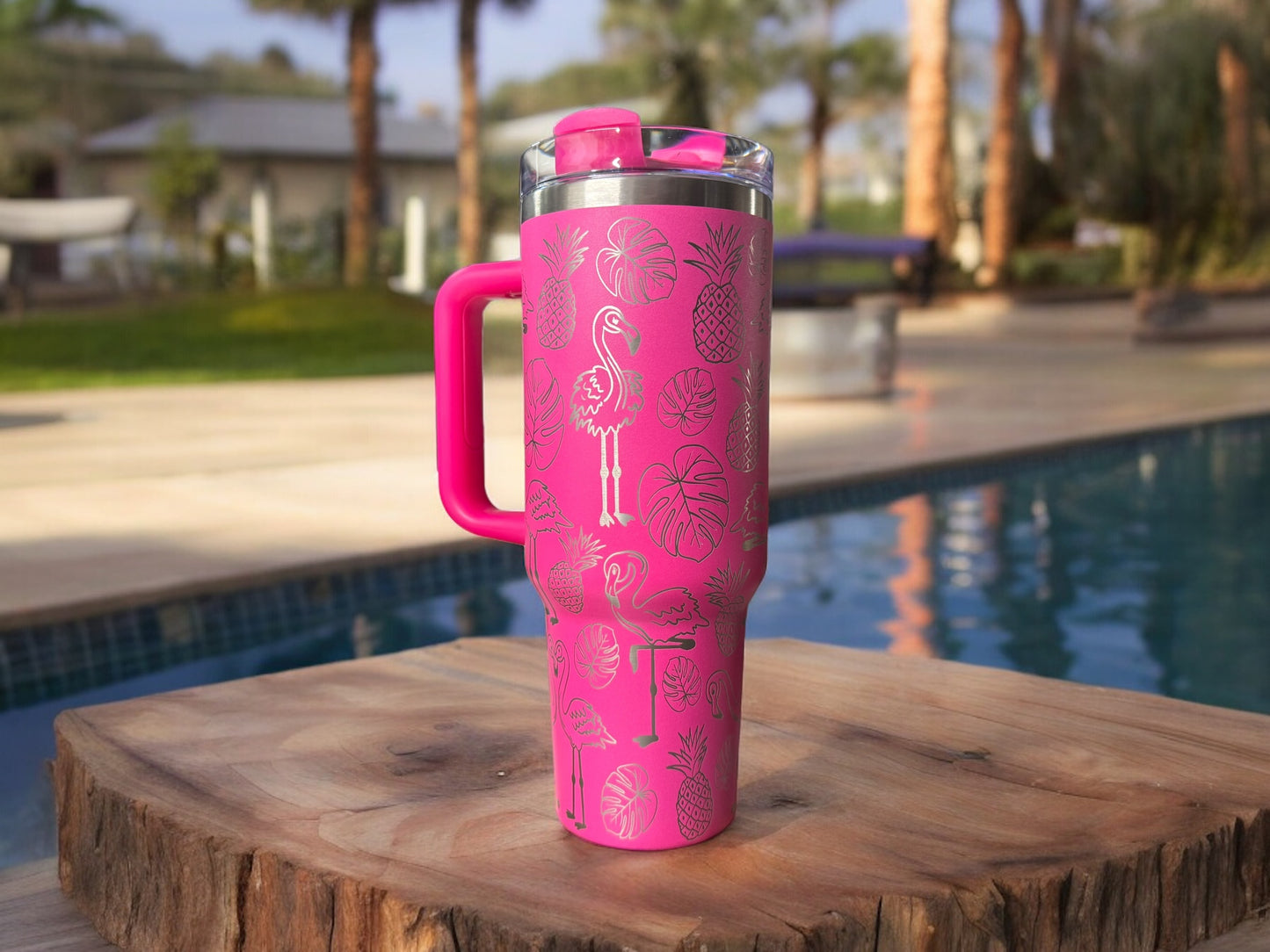 40oz flamingo Tumbler - Pink Laser engraved