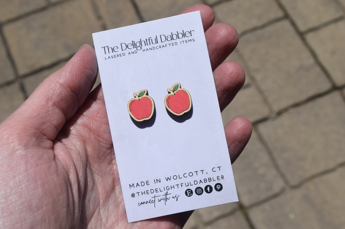 Apples Fruit Lasercut Earrings - Handpainted Wood Studs