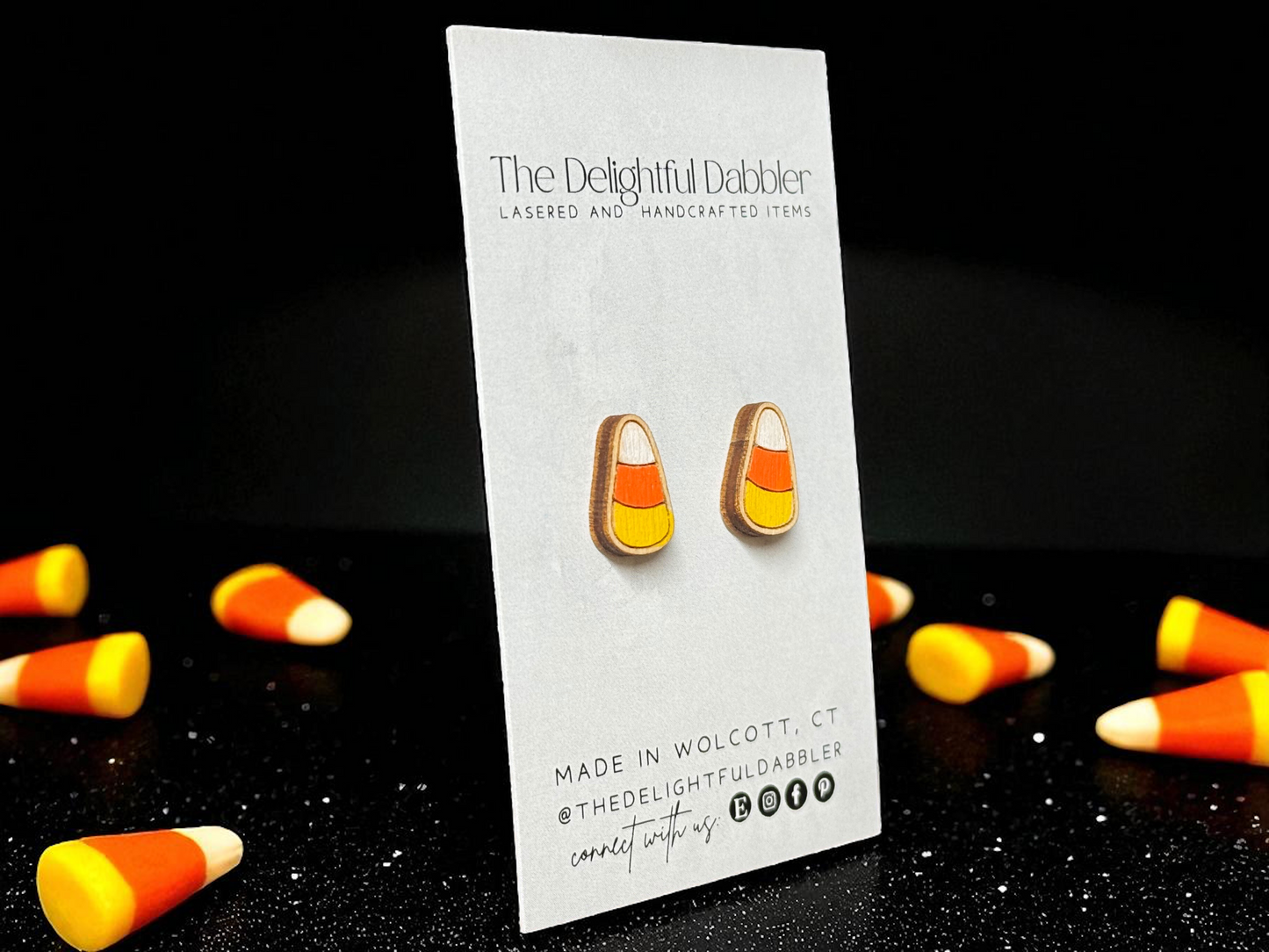 Candy Corn Wood Stud Earrings