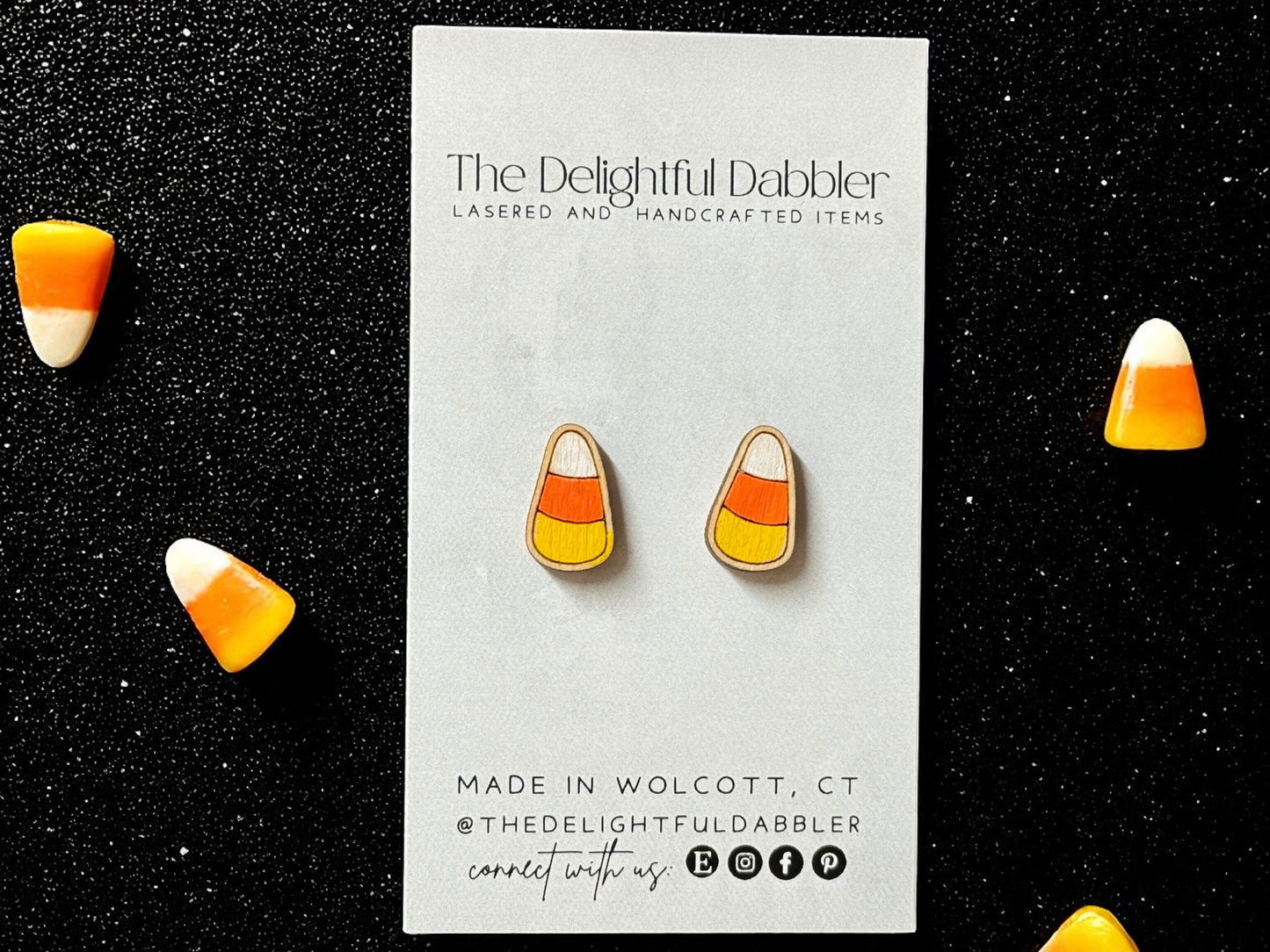 Candy Corn Wood Stud Earrings
