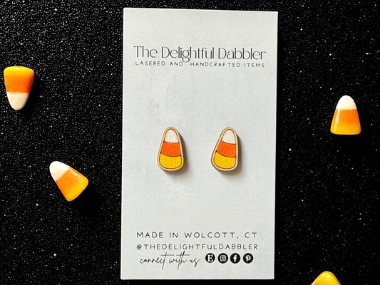 Candy Corn Wood Stud Earrings