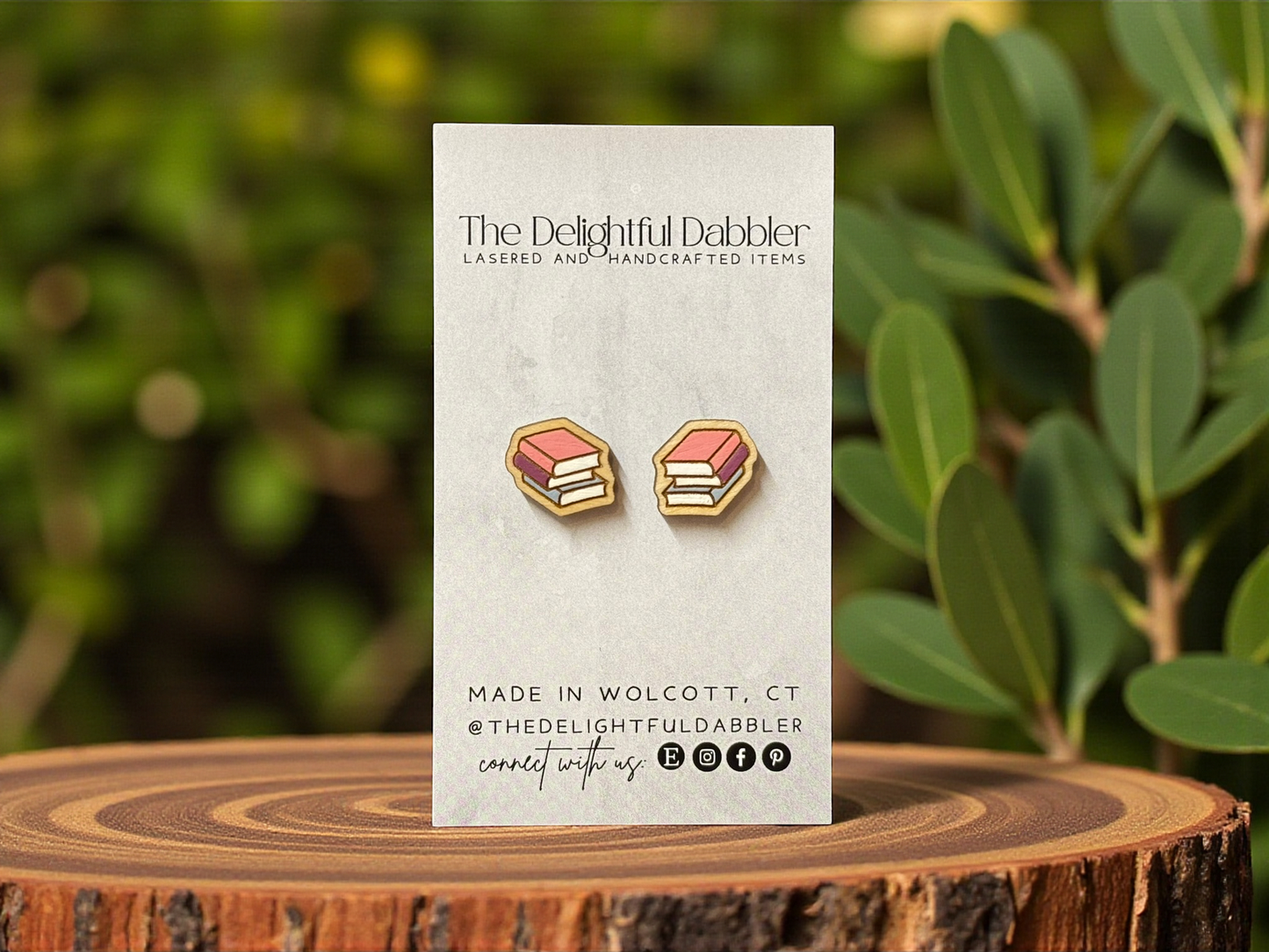 Book Stack Lasercut Wood Earrings - Winter Colors