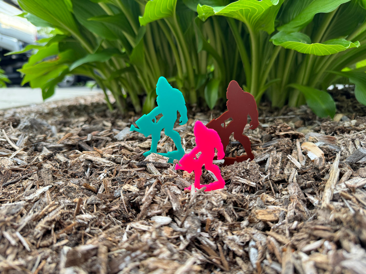 Sasquatch with watering can decorative plant stakes