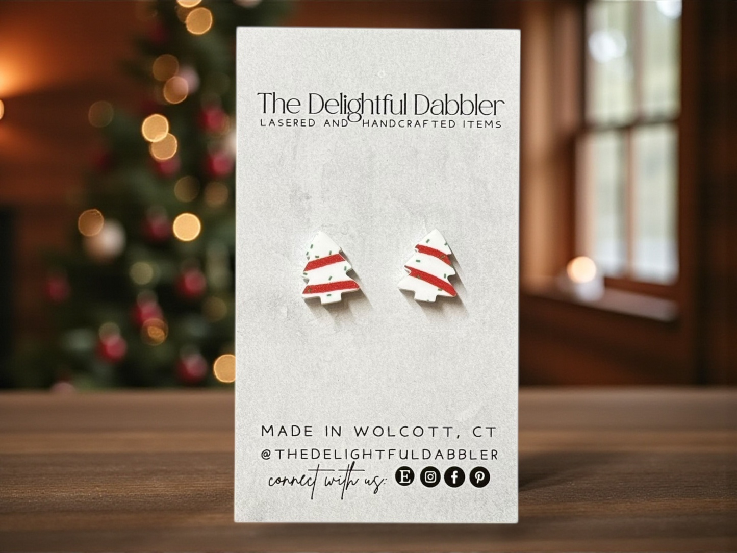 Christmas Tree Stud Earring - White and Red