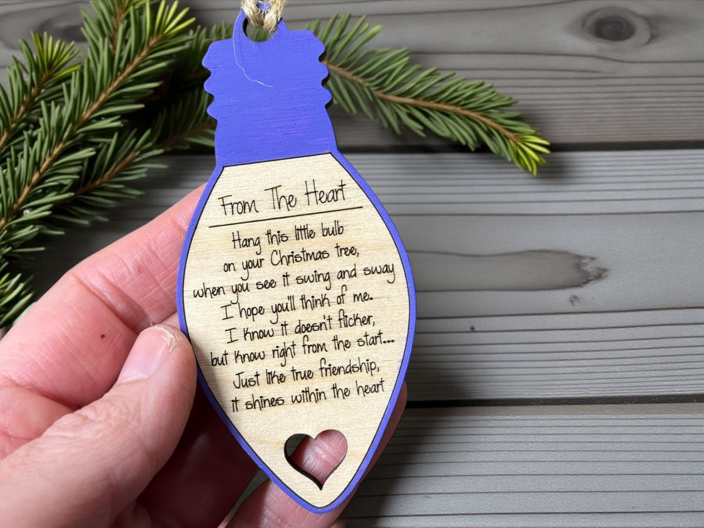 Friendship Lightbulb Ornament – Wooden Keepsake with Poem
