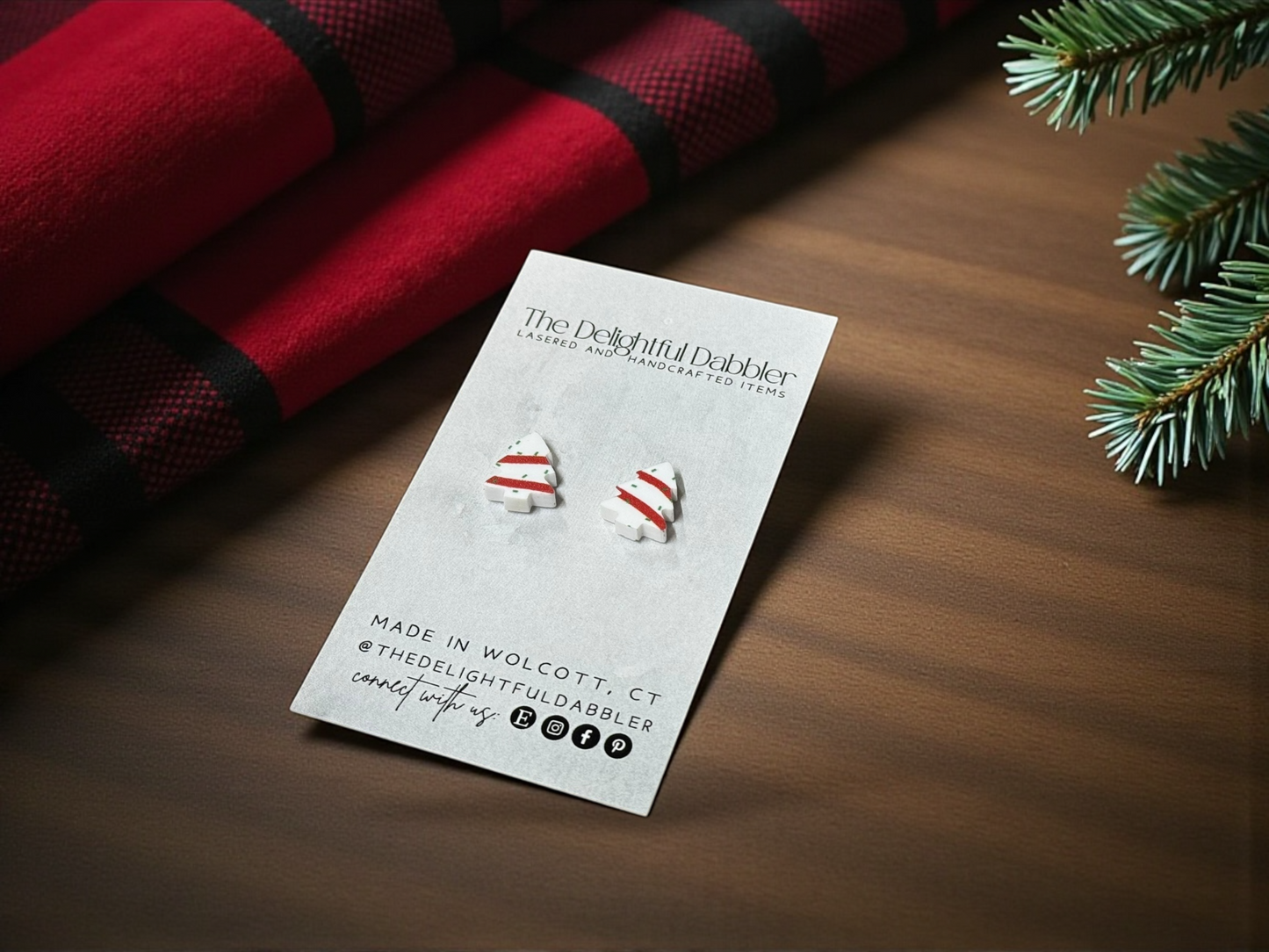 Christmas Tree Stud Earring - White and Red