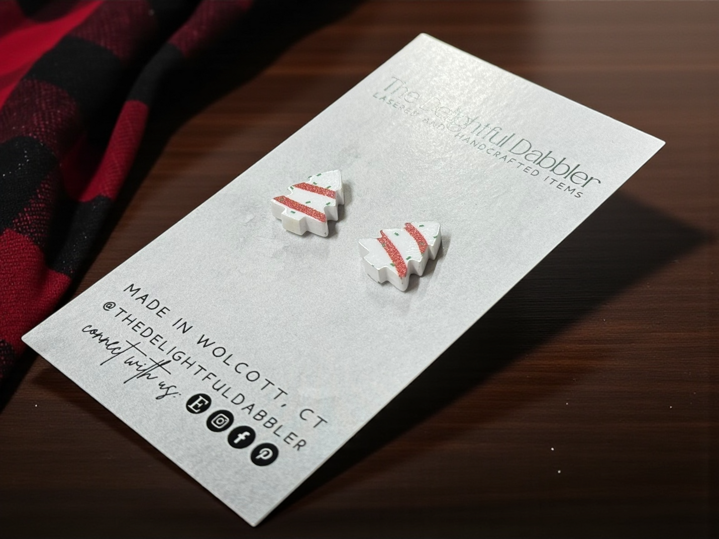 Christmas Tree Stud Earring - White and Red
