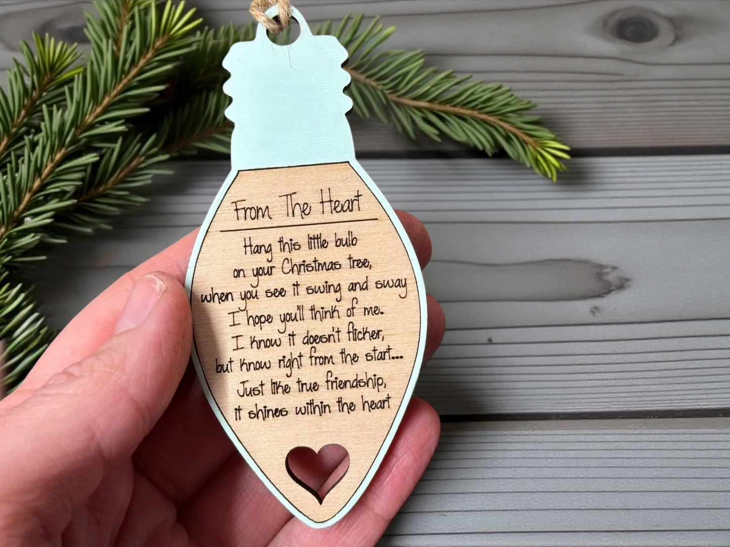 Friendship Lightbulb Ornament – Wooden Keepsake with Poem