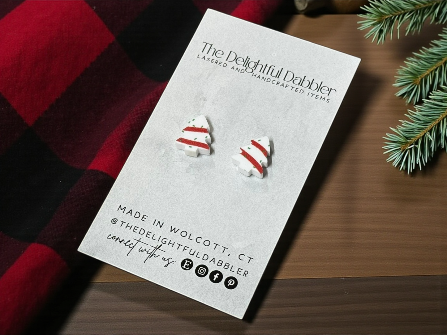 Christmas Tree Stud Earring - White and Red