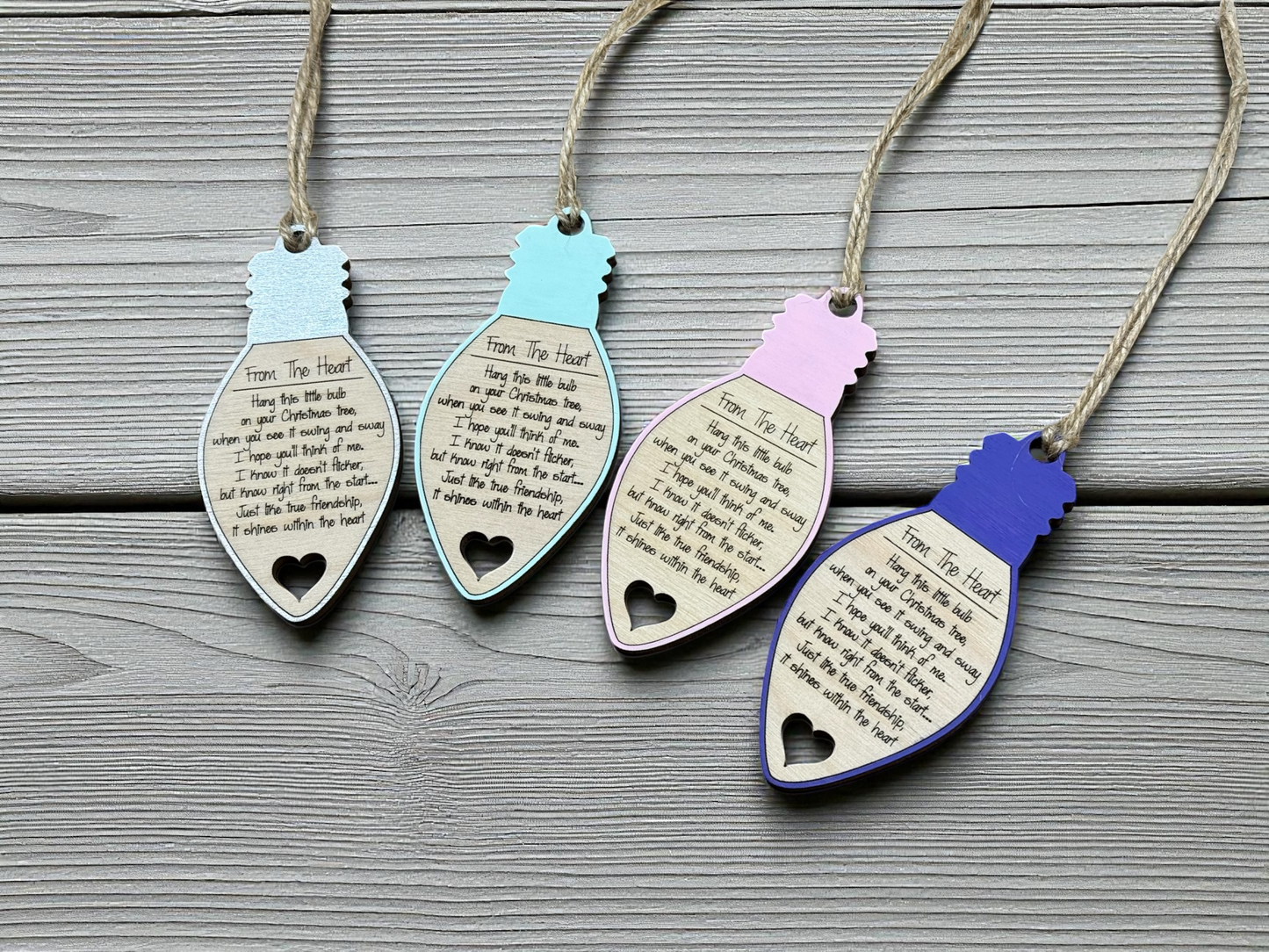 Friendship Lightbulb Ornament – Wooden Keepsake with Poem