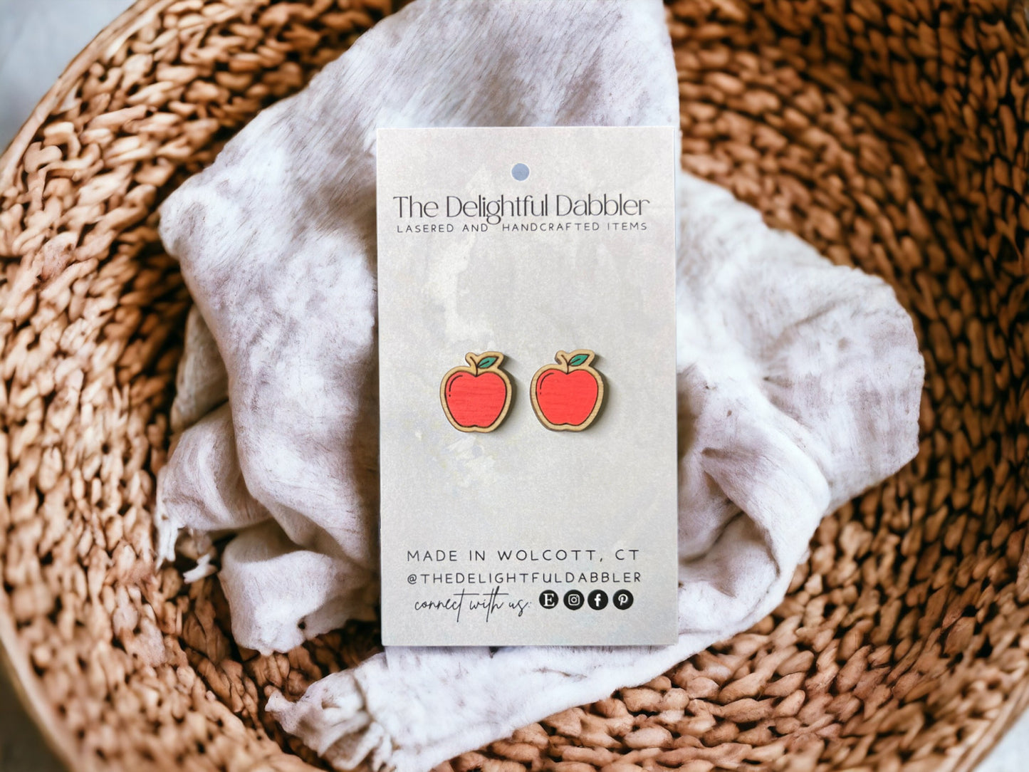 Apples Fruit Lasercut Earrings - Handpainted Wood Studs