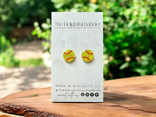 Acrylic Softball Stud Earrings