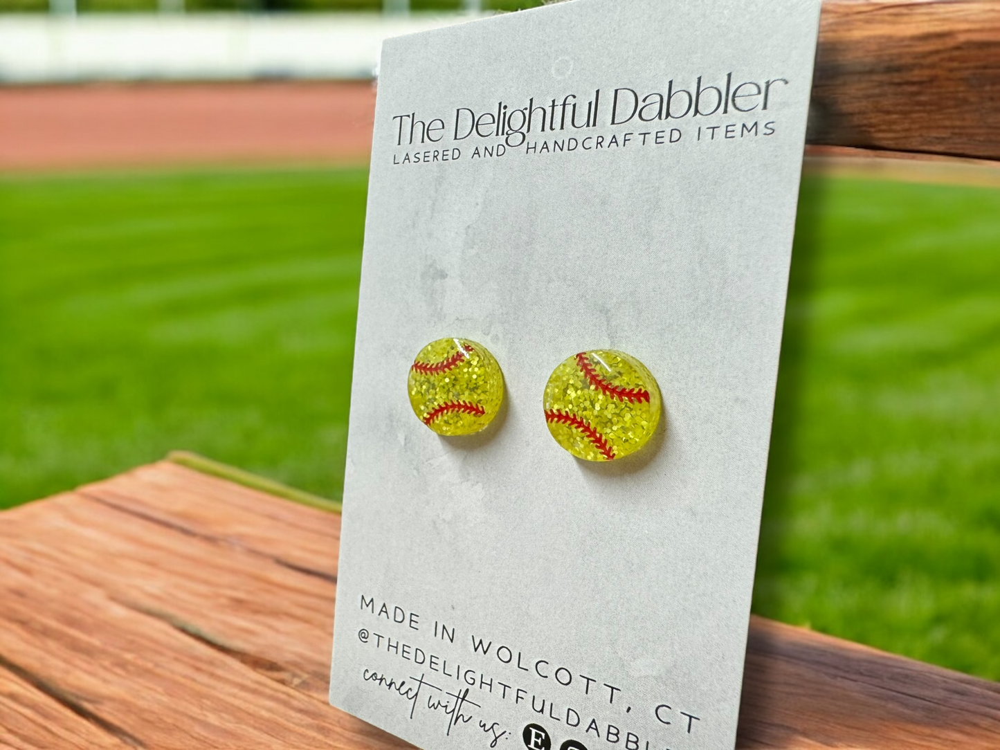 Acrylic Softball Stud Earrings