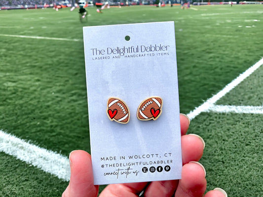 Football Earrings Wood Stud Earrings